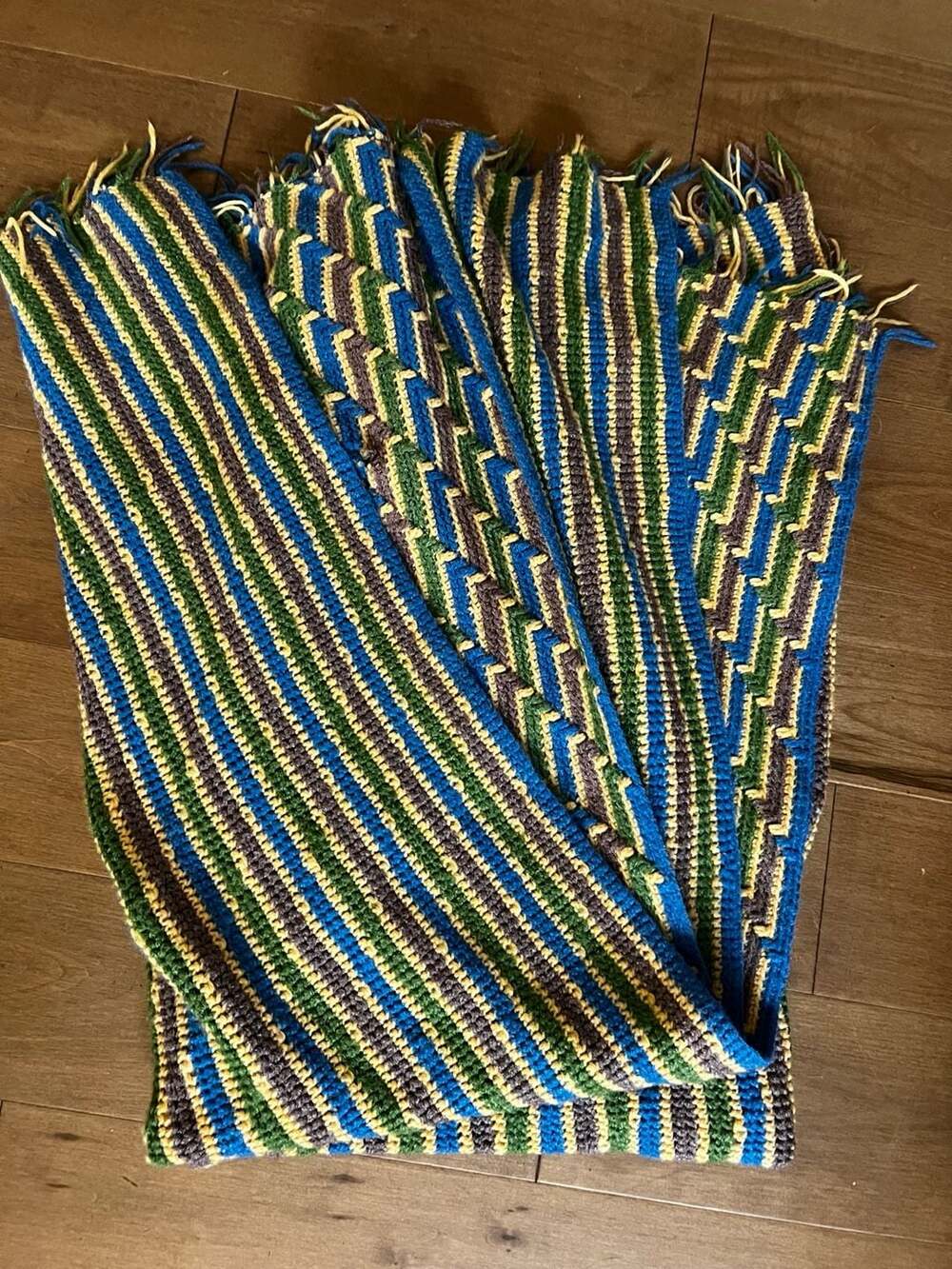 Handmade Crochet Striped Throw Blanket Fringe